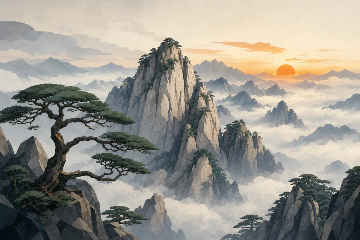 黄山旅行插画